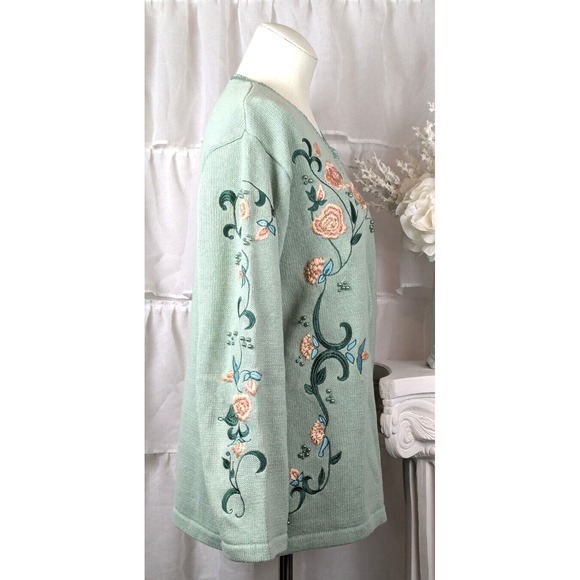 Storybook Knits Vintage Floral Cardigan Sweater Ramie Cotton Size Medium - Picture 3 of 8